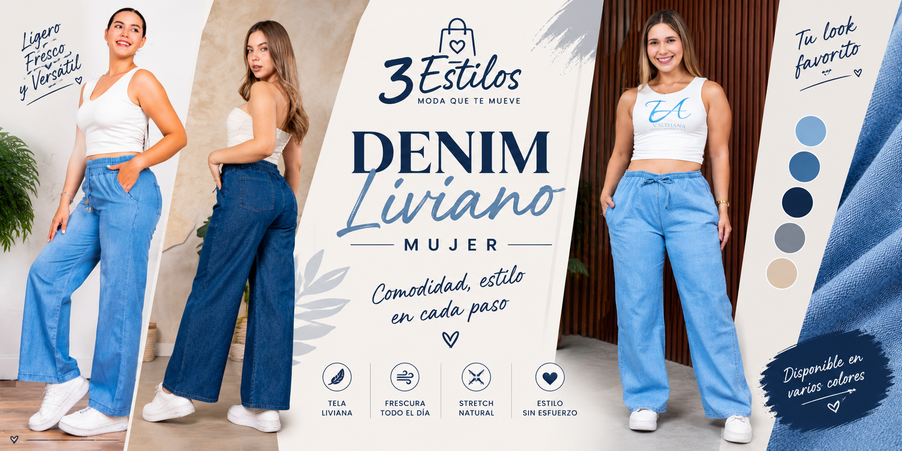 Pantalones denim liviano para mujer y hombre