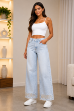Pantalon Jeans wideleg Petit bordado - Imagen 2